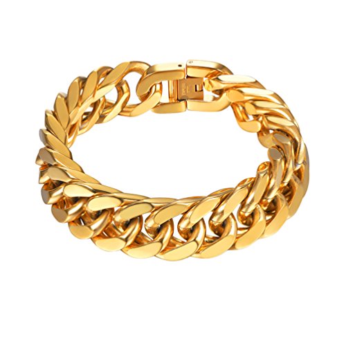 PROSTEEL Chapado en Oro 18 K Pulsera de Oro Tono Cadena de Cubana Cadena Acero Inoxidable Pulsera eslabones Hiphop Rock Pulsera Metal Caja Regalo PROSTEEL Chapado en Oro 18 K Pulsera de Oro Tono Cadena de Cubana Cadena Acero Inoxidable Pulsera eslabones Hiphop Rock Pulsera Metal Caja Regalo