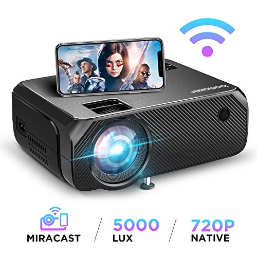 Proyector WiFi, 2020 Actualizado BOMAKER 5000 Lúmenes Resolución Nativa 720P Inalámbrico Mini Cine en Casa Portátil, Soporte Full HD 1080P, Pantalla de 300 Pulgadas, HDMI/USB/VGA/AV/Micro SD, GC355