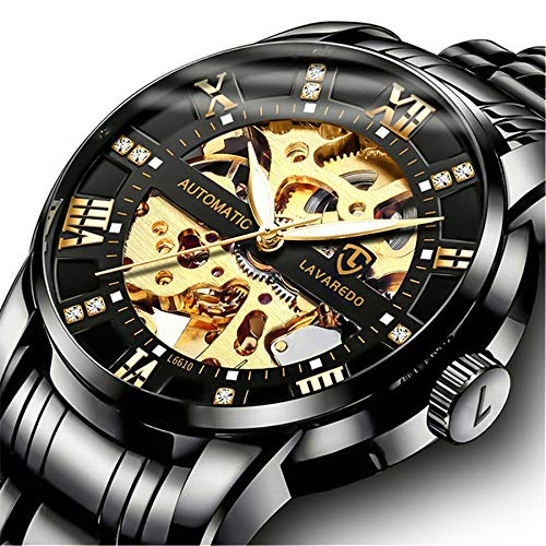 Relojes, Relojes Hombre Negro Mecánico Automático Esqueleto de Estilo Clásico Impermeable Reloj de Los Hombres con Correa de Acero Inoxidable Relojes, Relojes Hombre Negro Mecánico Automático Esqueleto de Estilo Clásico Impermeable Reloj de Los Hombres con Correa de Acero Inoxidable