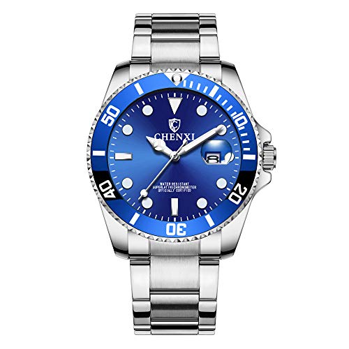 Relojes Submariner Clásico Relojes Calendario para Hombre Acero Inoxidable, Azul Relojes Submariner Clásico Relojes Calendario para Hombre Acero Inoxidable, Azul