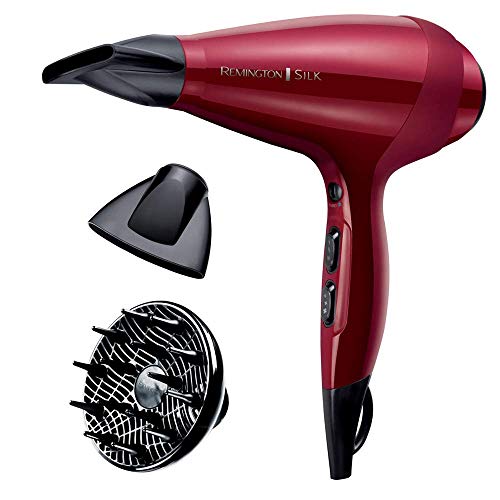 Remington Silk AC9096 - Secador de Pelo Profesional, Iónico, Difusor y Concentrador, 2400 W, Rojo