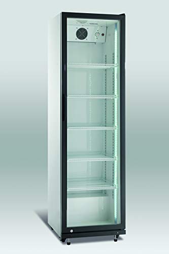 Scandomestic SD429-1 Refrigerador - Nevera para bebidas, Volumen 394L, Funcionamiento silencioso, Puerta de cristal, Control mecaníco, Iluminación LED, Negro-plateado