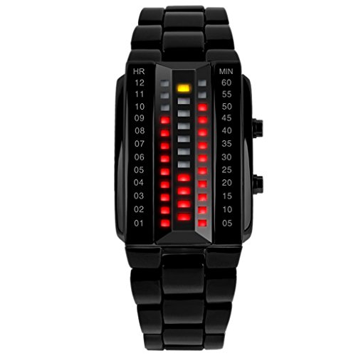 SKMEI - reloj de pulsera digital con LED para hombres con correa de aleación de zinc, cristal 3D a prueba de golpes, resistente al agua– Negro