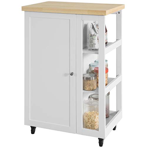 SoBuy Carrito Auxiliar de Cocina Tres estantes y una Puerta 60x40x90cm Blanco FKW75-WN ES