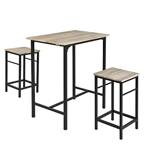 SoBuy Set Mesa Alta de Bar y 2 taburetes Mesa de Comedor,OGT10-N,ES (2 sillas)