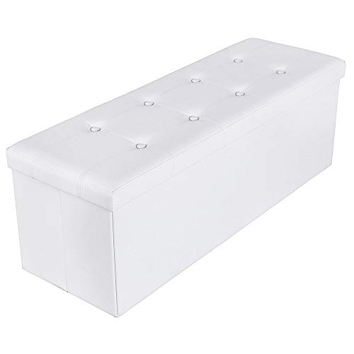 Songmics Baúl Puff - Taburete para almacenaje, Plegable Carga máxima de 300 kg, Blanco, 110 x 38 x 38 cm Songmics Baúl Puff - Taburete para almacenaje, Plegable Carga máxima de 300 kg, Blanco, 110 x 38 x 38 cm