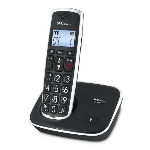 SPC Comfort Kaiser teléfono inalámbrico color negro con teclas y digitos grandes, compatible con audífonos, agenda de 20 nombres y números y manos libres SPC Comfort Kaiser teléfono inalámbrico color negro con teclas y digitos grandes, compatible con audífonos, agenda de 20 nombres y números y manos libres