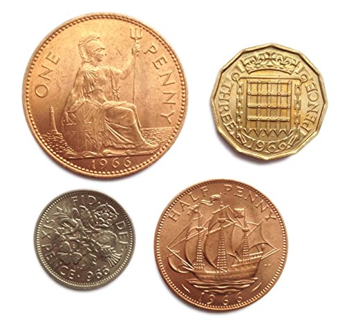 Stampbank 1966 Copa del Mundo Inglaterra ganadores año la Moneda Fuera de circulación Establecido con un centavo , Medio centavo, Moneda de Tres Peniques y Seis Peniques / UNC