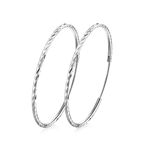 T400 Pendientes Mujer aro de Plata de Ley 925 Durmiente del Corte del Diamante Circulo Redondo, Diámetro:25-65mm T400 Pendientes Mujer aro de Plata de Ley 925 Durmiente del Corte del Diamante Circulo Redondo, Diámetro:25-65mm