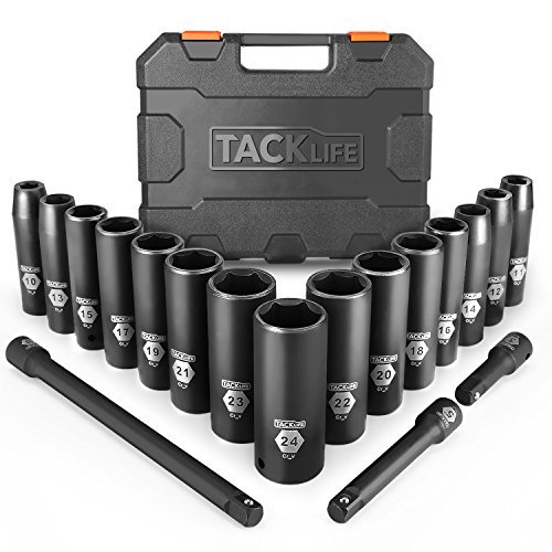 TACKLIFE Juego de Llaves de Vaso de Impacto Profundo de 1/2 de Pulgada Profesionales, 18 Piezas, Vaso de Impacto, Máximo 6 Puntos torque, de Cromo Vanadio Adecuado, para Maquinaria Grande - HIS1A TACKLIFE Juego de Llaves de Vaso de Impacto Profundo de 1/2 de Pulgada Profesionales, 18 Piezas, Vaso de Impacto, Máximo 6 Puntos torque, de Cromo Vanadio Adecuado, para Maquinaria Grande - HIS1A