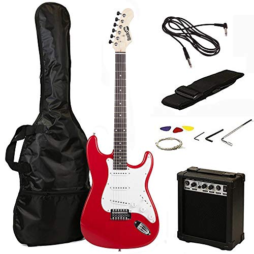 Tamaño RockJam eléctrica llena Superkit guitarra con amplificador de guitarra, secuencias de la guitarra, correa de la guitarra, guitarra bolsa y cable de la guitarra - Rojo