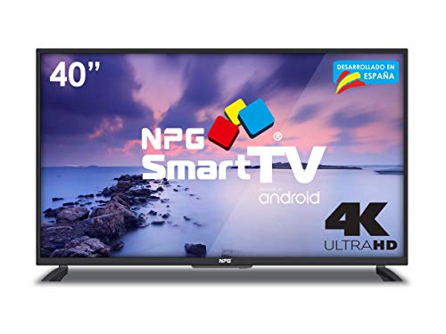 Televisor 40" LED NPG Smart TV Android Ultra HD 4K, TDT2 H.265, WiFi, Resolución 3840x2160, USB Grabador, Screen Mirroring, Quad Core