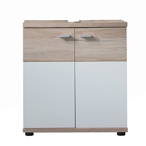 trendteam Mueble de baño base para lavabo Mueble base Campus, 60 x 65 x 31 cm en blanco, acabado roble claro San Remo con hueco para sifón trendteam Mueble de baño base para lavabo Mueble base Campus, 60 x 65 x 31 cm en blanco, acabado roble claro San Remo con hueco para sifón