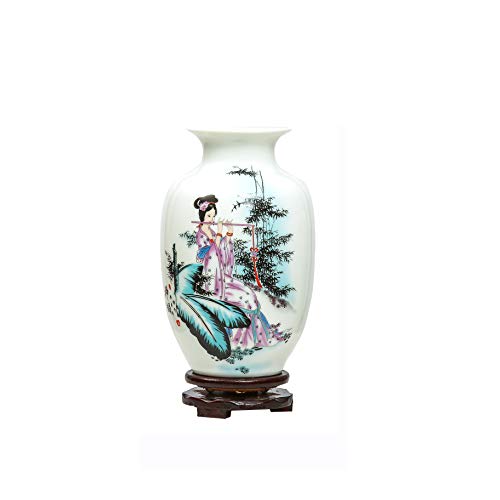 ufengke Jingdezhen Jarrones De Cerámica, Jarrón Pequeño Con Una Hermosa Niña Tocando La Flauta, Jarrones Chinos Jarrones Vintage Jarrón Decorativo, Para La Familia, La Oficina, Fiesta