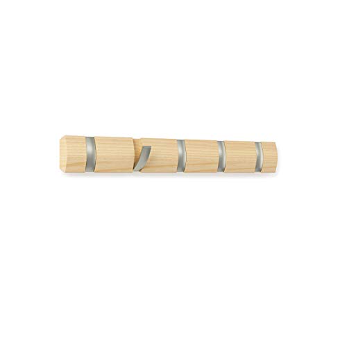 Umbra 318850-390 Perchero de pared con ganchos extraíbles para varios abrigos, color madera, 50.8 x 6.5 x 3.1 cm, Pack de 5 Umbra 318850-390 Perchero de pared con ganchos extraíbles para varios abrigos, color madera, 50.8 x 6.5 x 3.1 cm, Pack de 5