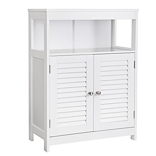 VASAGLE Mueble de Baño Auxiliar, Armario para Baño, Organizador con 2 Puertas de Persianas para Baño, Cocina, Dormitorio, Salón, Blanco BBC40WT VASAGLE Mueble de Baño Auxiliar, Armario para Baño, Organizador con 2 Puertas de Persianas para Baño, Cocina, Dormitorio, Salón, Blanco BBC40WT