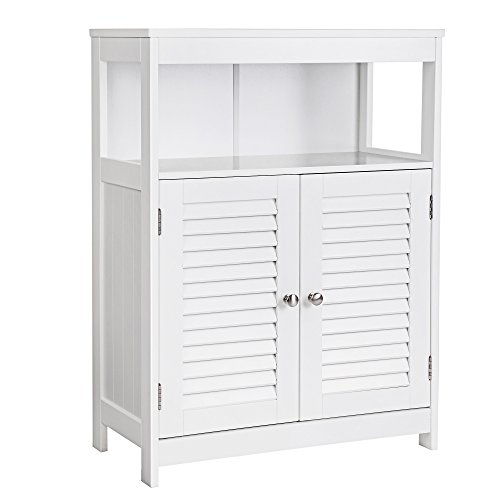 VASAGLE Mueble de Baño Auxiliar, Armario para Baño, Organizador con 2 Puertas de Persianas para Baño, Cocina, Dormitorio, Salón, Blanco BBC40WT