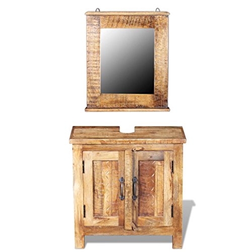 vidaXL Mueble de Lavabo con Espejo Madera de Mango Maciza Set Tocador de Baño vidaXL Mueble de Lavabo con Espejo Madera de Mango Maciza Set Tocador de Baño