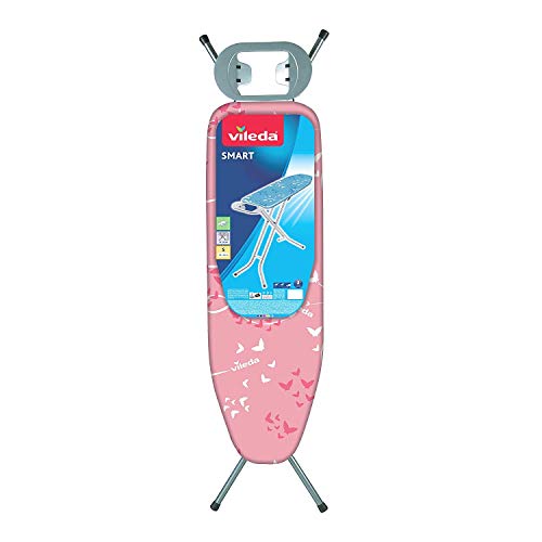 Vileda Smart - Tabla de planchar con sistema de seguridad Click Stop, ideal para espacios reducidos, Rosa, altura ajustable hasta 95 cm, dimensiones: 132 x 40 cm Vileda Smart - Tabla de planchar con sistema de seguridad Click Stop, ideal para espacios reducidos, Rosa, altura ajustable hasta 95 cm, dimensiones: 132 x 40 cm
