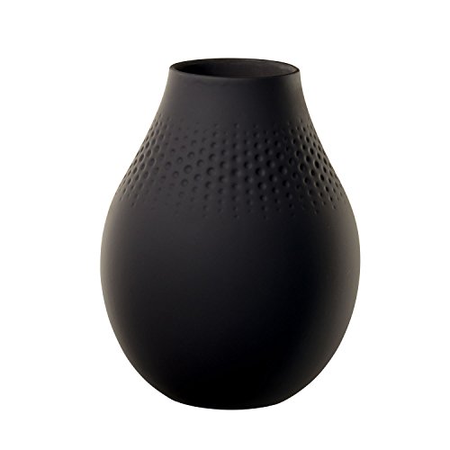 Villeroy & Boch Collier Noir hohe Vase Perle, Tischdekoration aus hochwertigem Premium Porzellan Schwarz, 20 cm, in Grauer Geschenkverpackung Jarrón 2, 16x16x20 cm, Porcelana, Negro, 16 x 16 x 20 cm