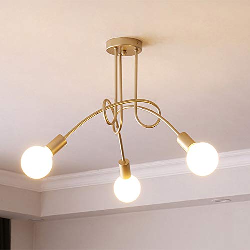 Vintage Sencilla Lámpara de techo Creative Moderna Luz de Colgante Metal Iluminación 3 Brazos (Dorado)