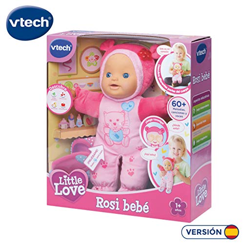 VTech - Rosi bebé, Little Love - Muñeca interactiva para jugar a cucu-trás, incluye canciones de cuna, conoce su estado de ánimo, enseña primeros números, partes del cuerpo (80-169422)