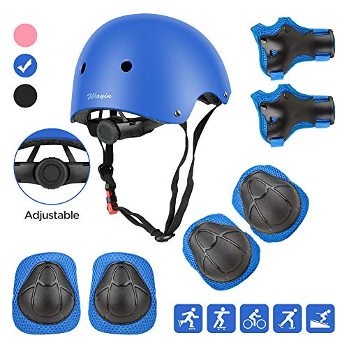 Wayin Casco Infantil, Protecciones Patines Niña Rodilleras y Cascos Ajustable Coderas para Patinar Bicicleta Monopatín (Azul Casco)