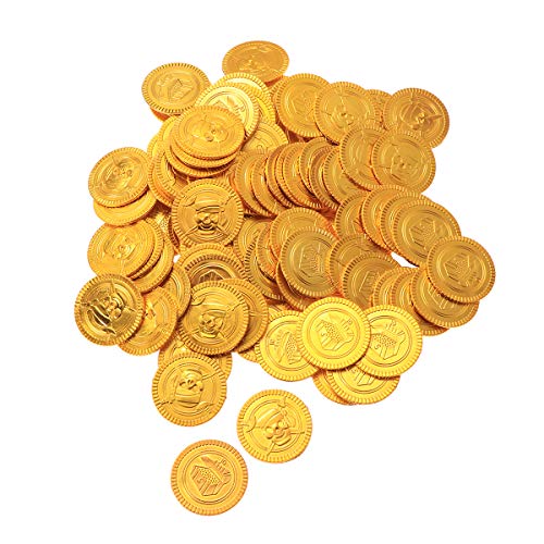 YeahiBaby 100 pzas. Monedas de Tesoro Pirata Juguetes Pirata Caza del Tesoro y Monedas de Oro Juguetes de plástico DE 3.5 x 3.5 cm.