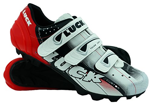 Zapatillas de Ciclismo LUCK Extreme 3.0 MTB,con Suela de Carbono y Triple Tira de Velcro de sujeción ademas de Puntera de Refuerzo. (39 EU, Rojo)