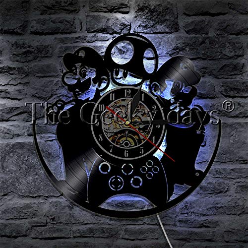 1 reloj de pared clásico de vinilo de los años 80 con iluminación LED, controlador de videojuegos con iluminación LED, reloj de pared, art deco 1 reloj de pared clásico de vinilo de los años 80 con iluminación LED, controlador de videojuegos con iluminación LED, reloj de pared, art deco