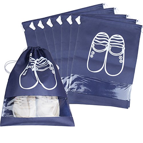 10 Pack Bolsas para Zapatos, ZWOOS Bolsa Impermeable Telas no Tejidas con Ventana Transparente con Dibujar Cadena de Lazo para Botas, Tacón Alto, Zapatos y Sandalias