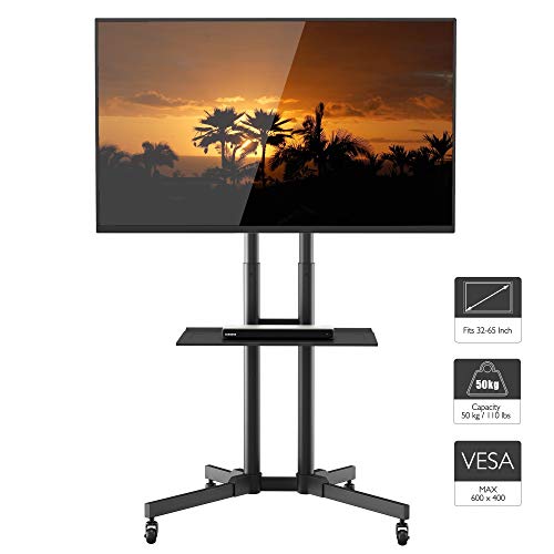 1home Soporte TV Ruedas para Pantallas de 32"-65" Plasma/LCD/LED, Soporte TV Suelo con Bandeja, Trolley de exhibición para exhibición en el hogar con Ruedas giratorias sin Marcas