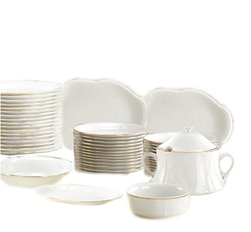 A BUSINESS DC VAJILLA Porcelana VERSALLES 56 Piezas con Filo Dorado con Gran Elegancia Y Toque DE DISTINCION