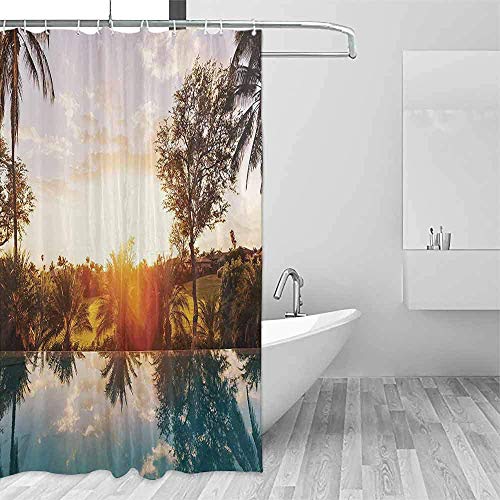 ABRAN Cortina de Ducha del Hotel Decoraciones Hawaianas Hogar con Piscina en Sunset Tropics Palms Villa privada Resort Scenic VieShower Curtain Co BSC-1493