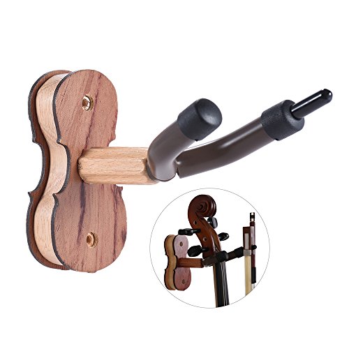 ammoon - Soporte de pared para arco de violín, para casa y el estudio, barra de madera dura y sujeciones, palisandro