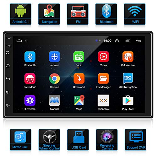 ANKEWAY 2 DIN Android 9.1 Radio del Coche Navegación GPS 7 Pulgadas 1080P HD Pantalla Táctil WiFi/Bluetooth Autoradio Manos Libres 1G/16G Multimedia Car Stereo+Internet WiFi+Cámara de Visión Trasera