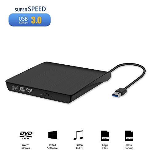 Antika Grabadora de DVD/CD Externa USB 3.0 Portátil Diseño Ultra Delgado, Lector de DVD/CD con Capacidad de Corrección de Errores, Compatible con WIN98/XP/WIN7/WIN8/WIN10/XP/VISTA/Mac OS 8.6 (Black)