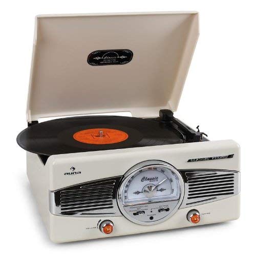 AUNA MG-TT-82C Tocadiscos Retro - Lector de vinilos, Altavoces Integrados, 33/45 RPM, AUX 3,5 mm, Radio FM/Am, RCA Stéreo, Accionamiento por Correa, Beige AUNA MG-TT-82C Tocadiscos Retro - Lector de vinilos, Altavoces Integrados, 33/45 RPM, AUX 3,5 mm, Radio FM/Am, RCA Stéreo, Accionamiento por Correa, Beige