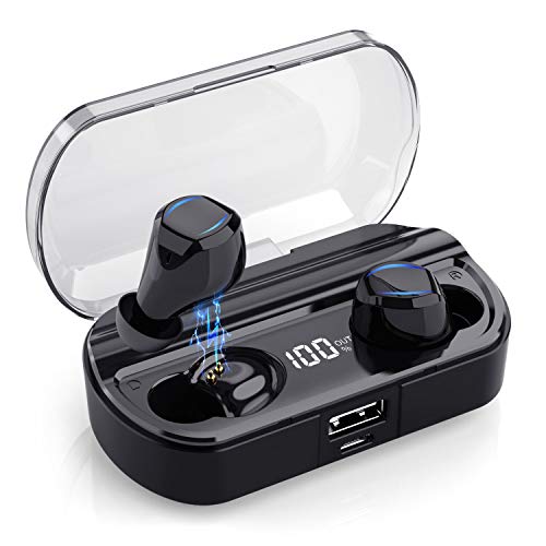 Auriculares Inalambricos Bluetooth 5.0,Yacikos Auriculares Bluetooth Deportivos[Nueva Pantalla LCD] 3500mAh 120H Tiempo De Juego Audio Stereo 3D in Ear con Mic, IPX7 a Prueba de Agua para iOS Android