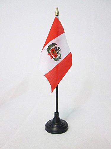 AZ FLAG Bandera de Mesa de PERÚ 15x10cm - BANDERINA de DESPACHO PERUANA 10 x 15 cm Punta Dorada