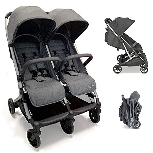 Babify Twin Air Silla de Paseo Gemelar, ligera y compacta - Homologada hasta 22 kg - Color Soft Grey