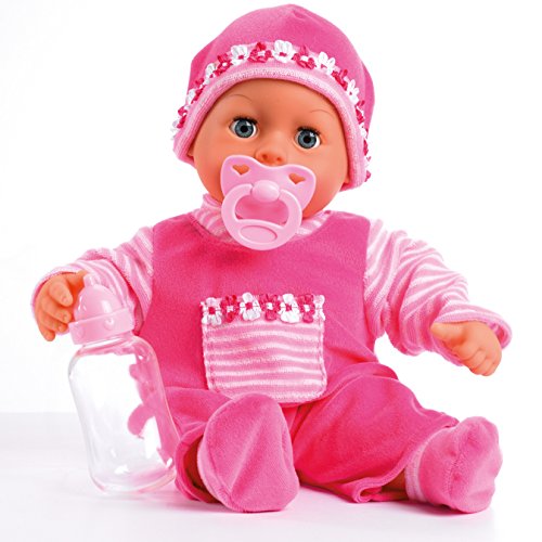 Bayer Design - 93825AA - Muñeca bebé primeras Palabras (24 Sonidos, 38 cm) - muñeca con un biberón y un Chupete, Color Rosa