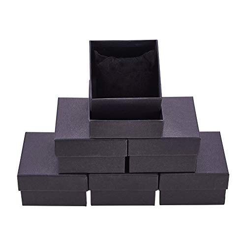 BENECREAT 6 Pack Negra Caja de Cartón Craft con Almohada Suave de Presentación Superior Envase para Reloj y Brazalete 8.7x8.7x5.5cm