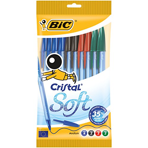 BIC Cristal Soft bolígrafos punta media (1,2 mm) - colores Surtidos, Blíster de 10 unidades BIC Cristal Soft bolígrafos punta media (1,2 mm) - colores Surtidos, Blíster de 10 unidades