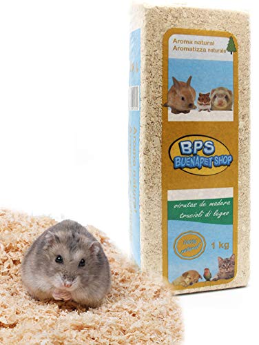 BPS Virutas de Madera Lecho Higienico para Mascotas Serrín para Gato Animales Pequeños Hámster Conejo Loro Ardilla Erizo Diferent Pack (1 Kg, Aroma Natural) BPS-4050