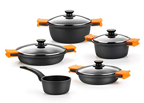 BRA Efficient - Batería 5 piezas, de aluminio fundido con antiadherente, apta para todo tipo de cocinas incluso inducción BRA Efficient - Batería 5 piezas, de aluminio fundido con antiadherente, apta para todo tipo de cocinas incluso inducción