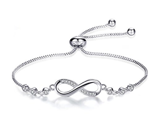 Brazalete de findout, brazalete ajustable de plata de ley 925, con diseño del símbolo del amor infinito, modelo F1810 Brazalete de findout, brazalete ajustable de plata de ley 925, con diseño del símbolo del amor infinito, modelo F1810