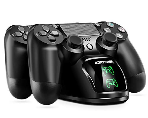 Cargador PS4 ECHTPower DualShock 4 Estación de Carga Soporte de Energía para Sony Playstation PS4 / Slim/Pro Controlador Inalámbrico con Cable de Carga y Elegantes LED (Verde&Rojo LED)