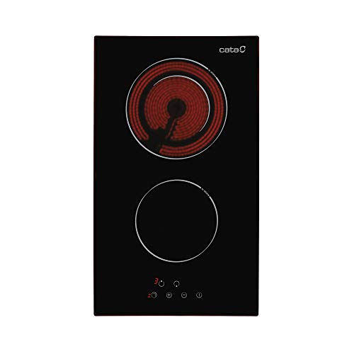 Cata vitroceramica | Modelo TD 302 | Placa con 2 Zonas De Cocción | 30 cm de Ancho | 9 Niveles de Potencia Regulables | Control táctil |, 1200 W, Vidrio y cerámica, Negro