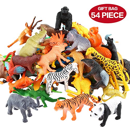 Conjunto de Juguetes Animales de Mini Selva de 54 Piezas,Favoritos de Fiesta de Animales de Mundo Zoológico para Chicos, Conjunto de Juguetes de Animales de Granja Pequeños de Bosque para los Niños